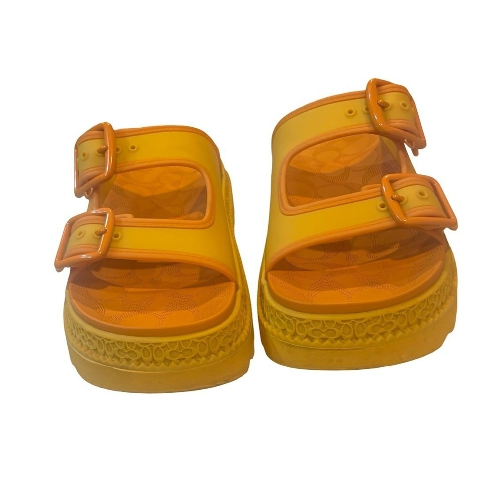Coach Udele Sport Slide Yellow Orange Platform Buckle Sandals CA483 Womens 8B - Picture 2 of 8